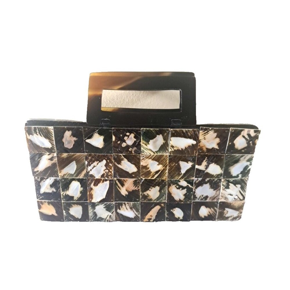 Mother of Pearl Clutch Purse Handbag Mad Bags Faux Tortoise Handles